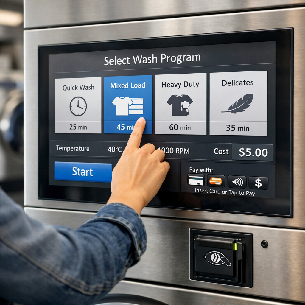 Selección del programa de lavado en lavadora autoservicio